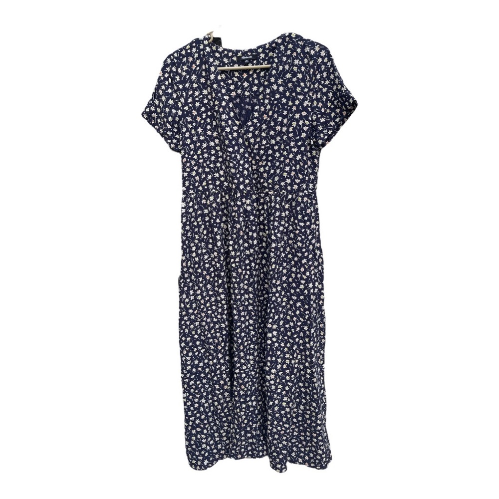 Madewell Women's Flower Print Long Midi Dress, Blue, XS